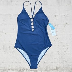 CUPSHE Blue Plunge Neck One Piece Swimsuit